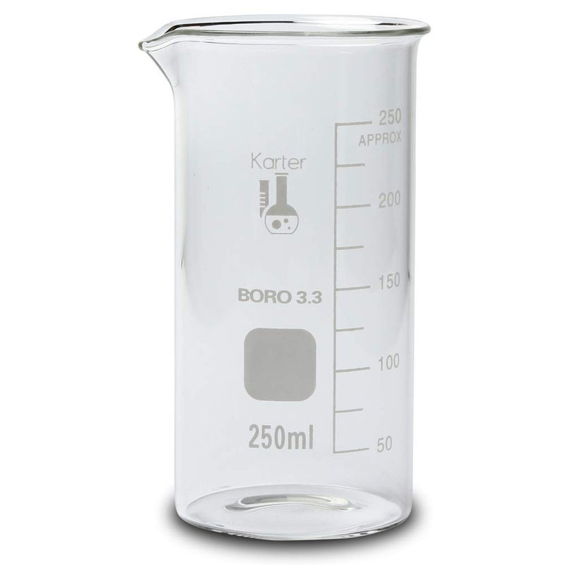 Karter Scientific 250ml Beaker, Tall Form, 3.3 Borosilicate Glass, Double Scale, Graduated, Karter Scientific 213F13 (Single) - Image 2